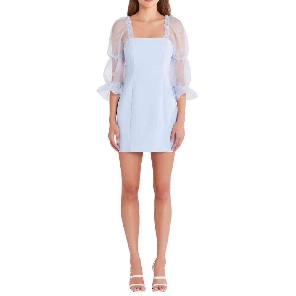 Amanda Uprichard Tia Dress Ice Blue Sz Small puffy sheer sleeve Coquette Whimsy